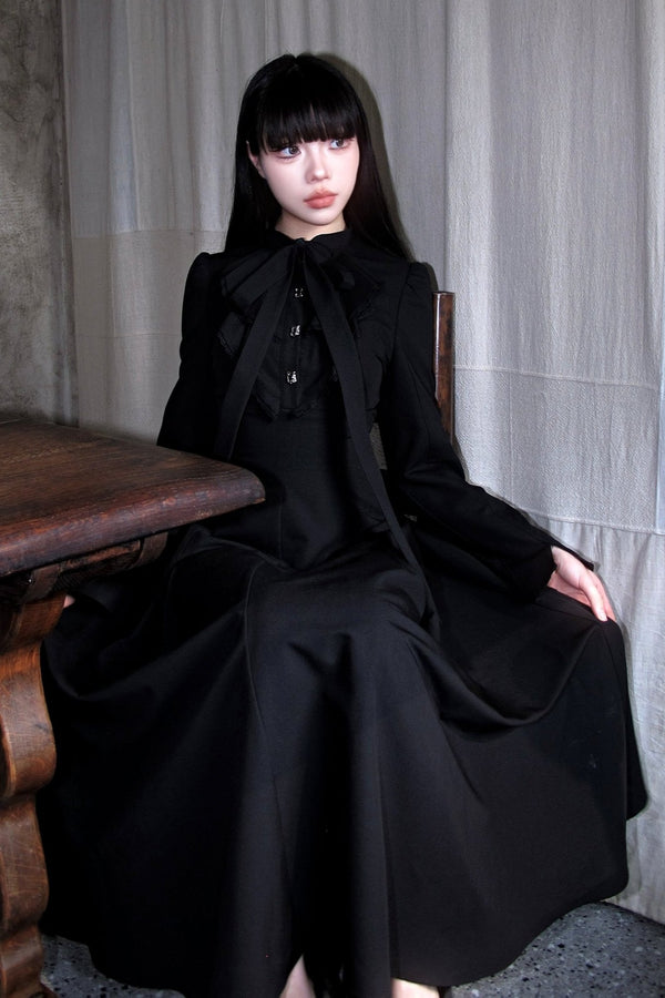ヘップバーンスタイルフレンチブラックドレス