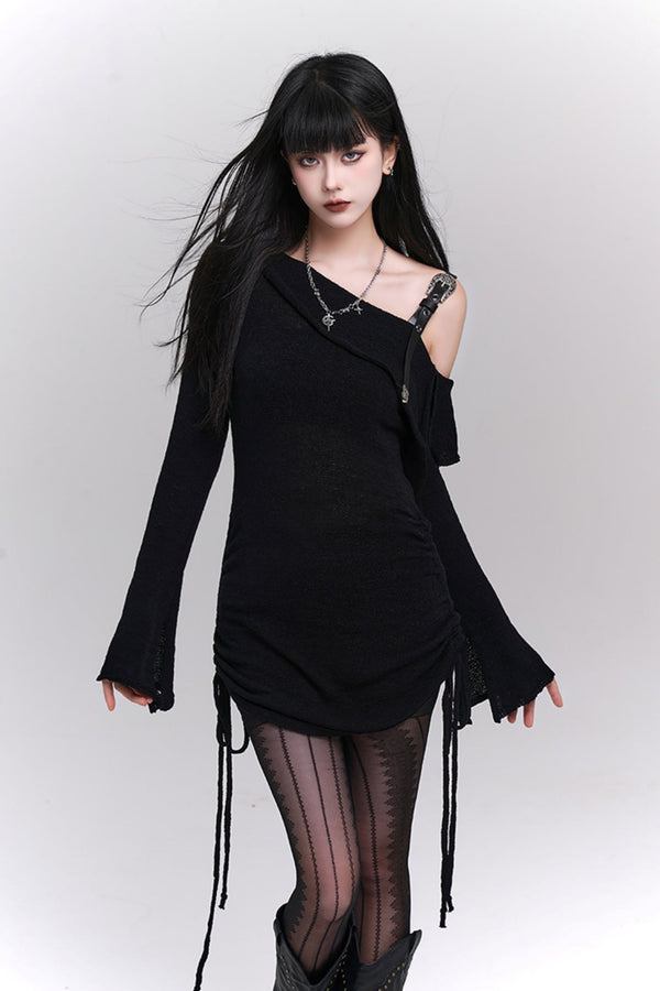 Slim Slant Shoulder Knit Dress