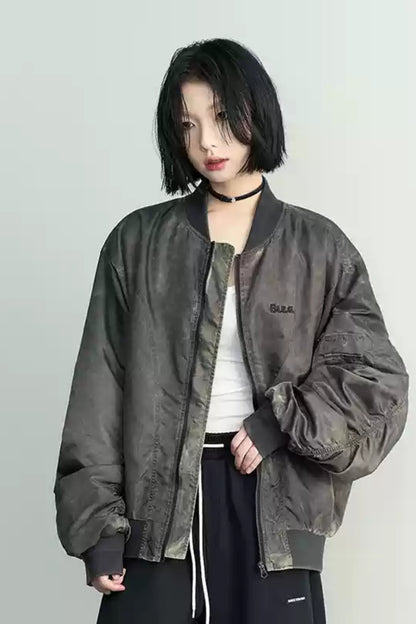 Loose Distress Bomber Jacket