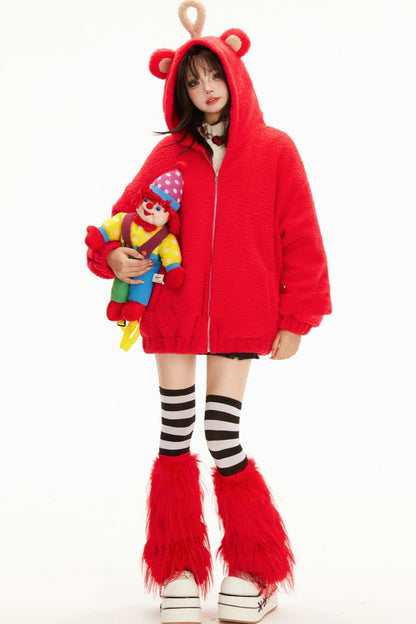 Red Lam Wool Furry Furry Dead Jacket