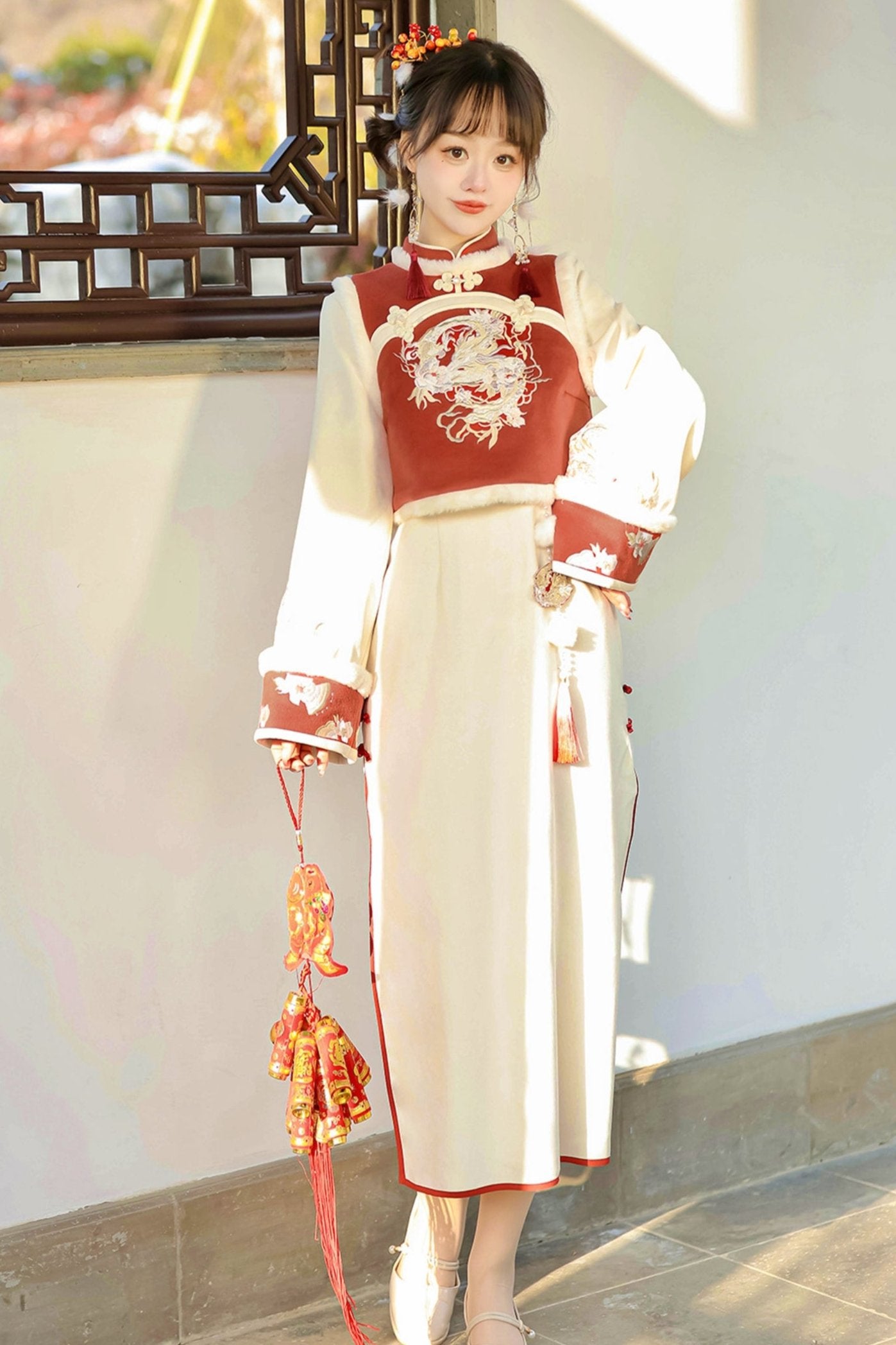 Modifaid Red China Best + Long Dress