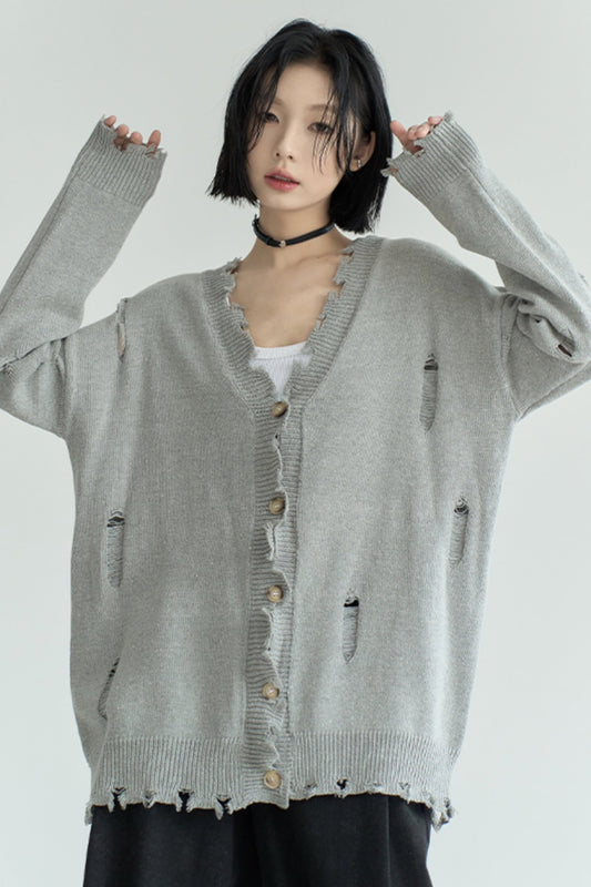 Thin Loose Raw Edge Cardigan