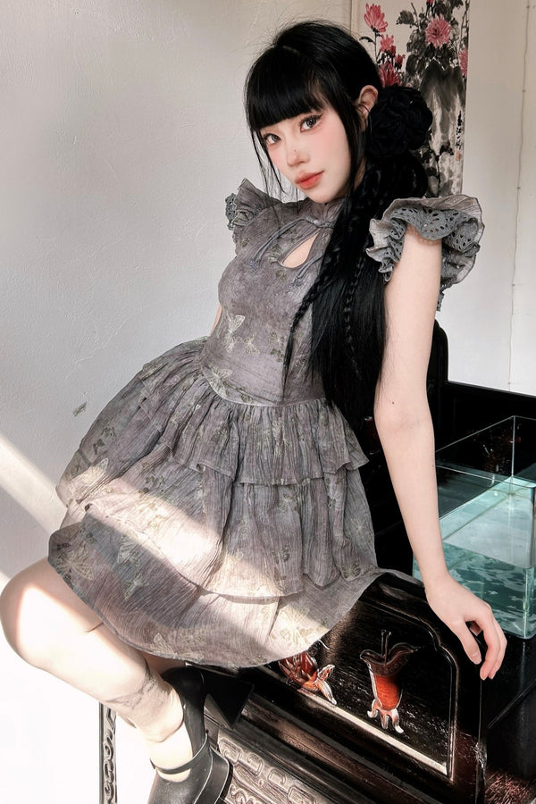 チャイニーズプラントダイテンセルパフィードレス