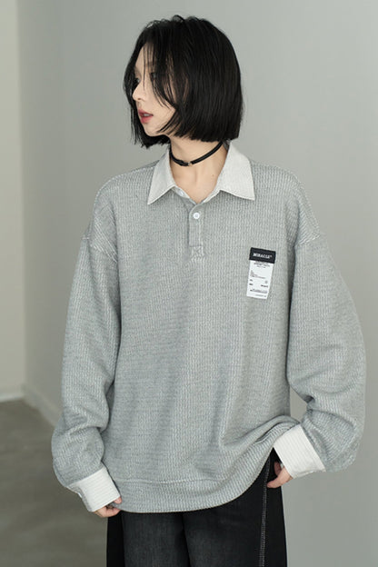 Loose Knit Shirt Collar Sweater