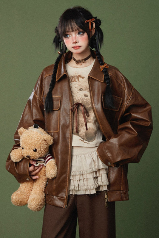 Loose Retro Silhouette Leather Jacket