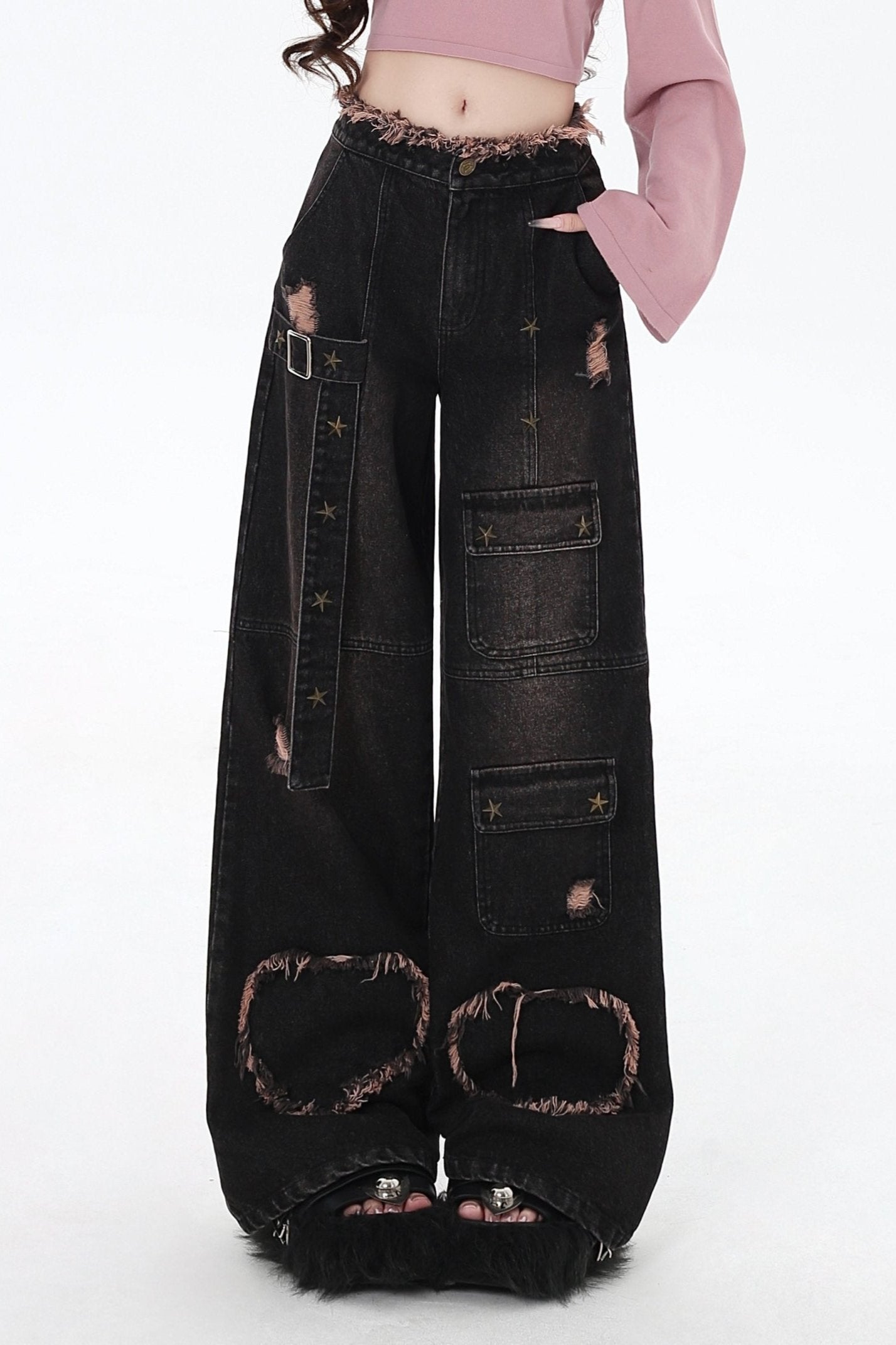 Powder Worn-Out Ripped Cargo Jeans – Belchic