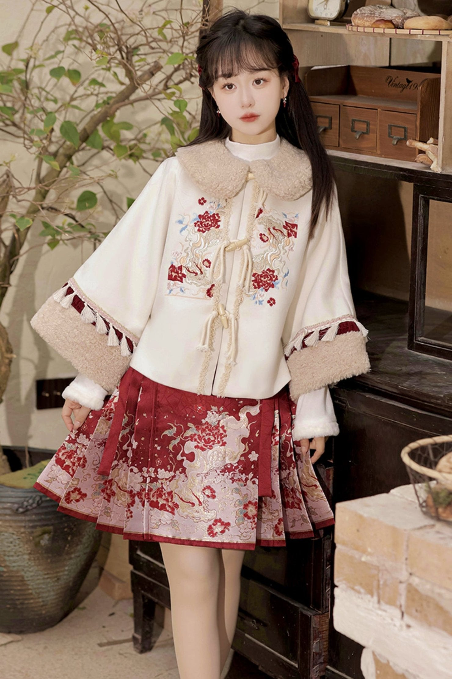Retro flower coat + skirt + inner – Belchic