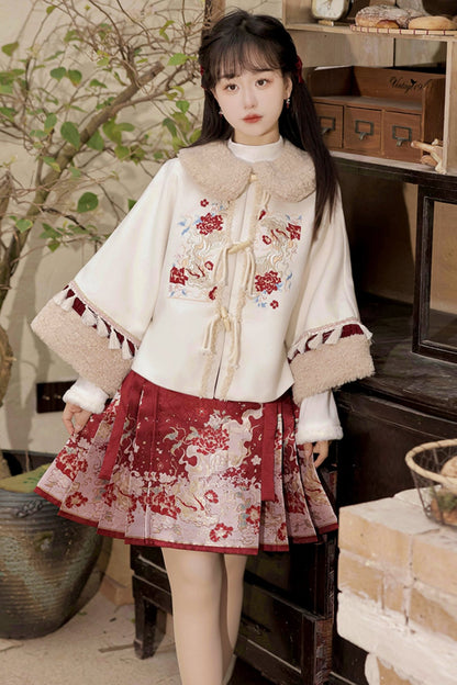 Retro flower coat + skirt + inner