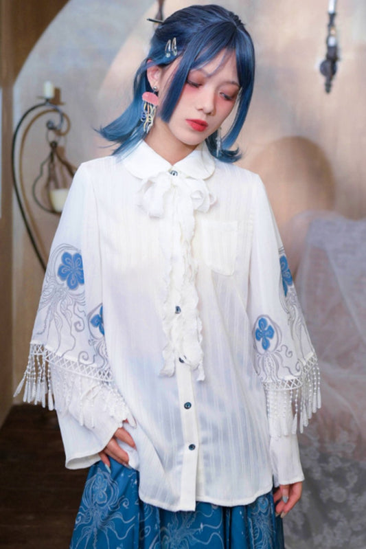 Blue Tour Stitch Lace Doll Color Top