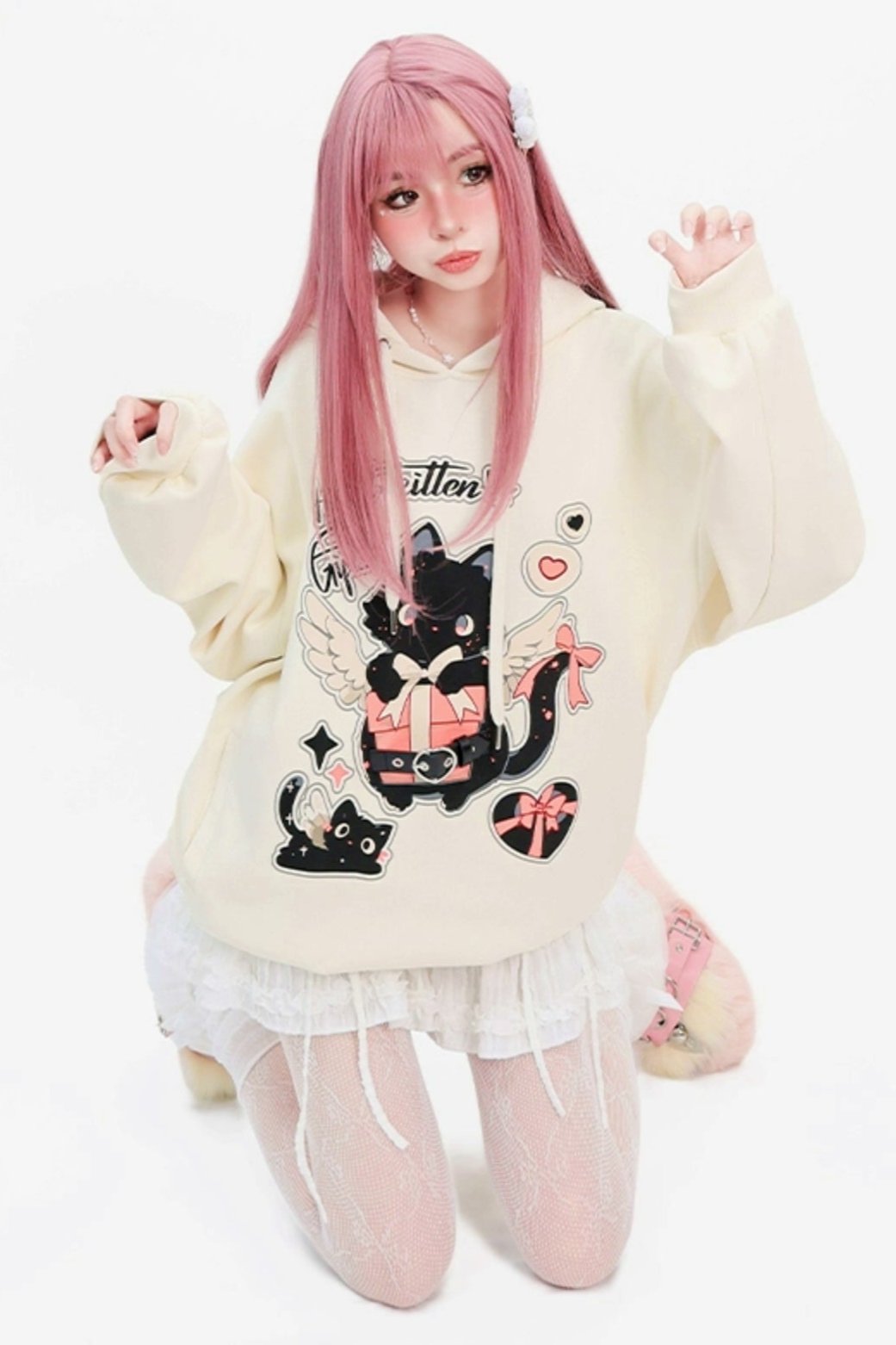 [Reservation product] Angel Cat Sweet Y2K Hoodle Wet