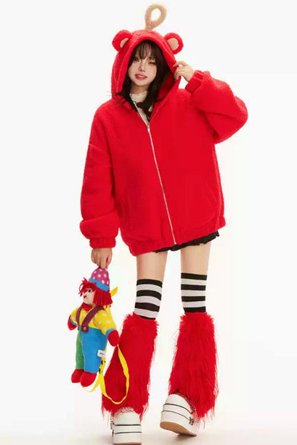 Red Lam Wool Furry Furry Dead Jacket