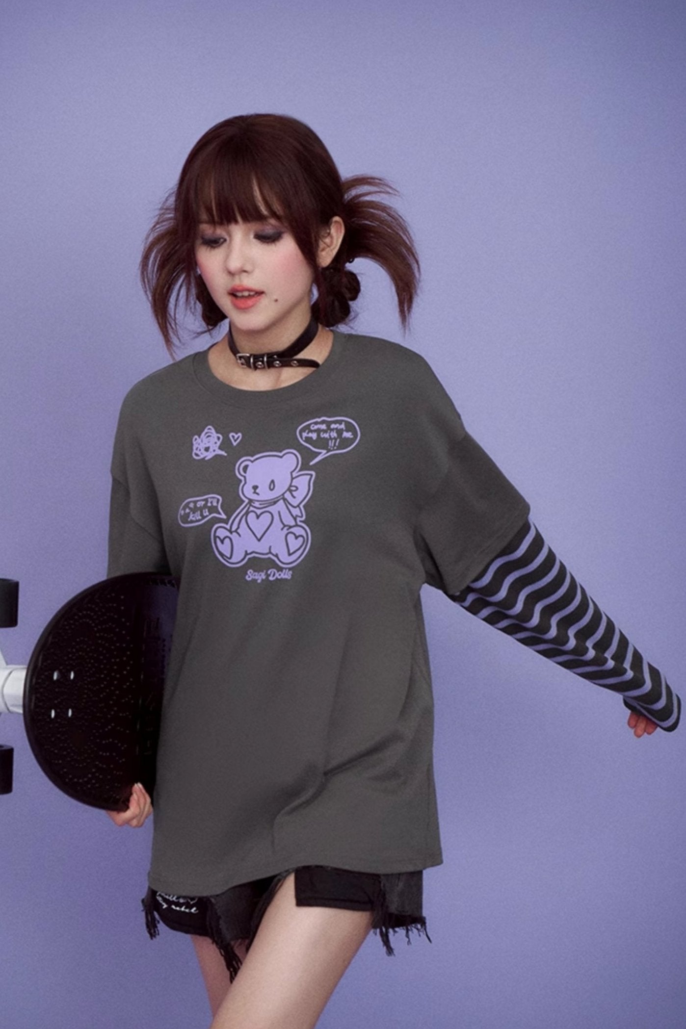 Bear Splicing Fake Two Long Sleeve Top