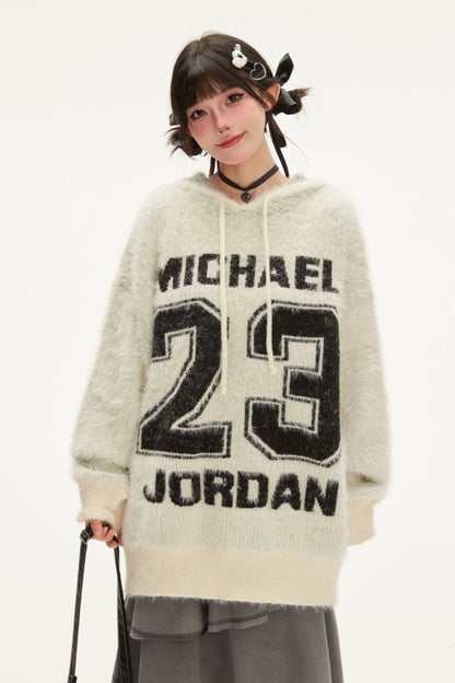 Contrast Hoody Alphabet Knit Sweater