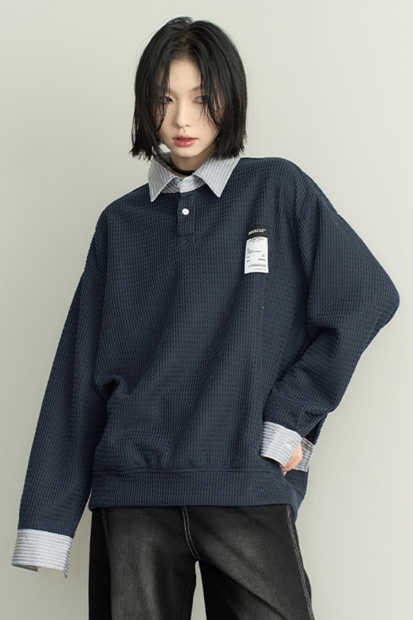 Loose Knit Shirt Collar Sweater