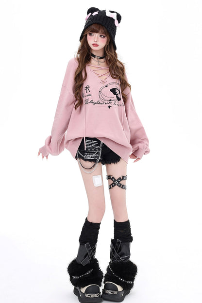 Sweet Cool V-neck Butterfly Loose Sweater