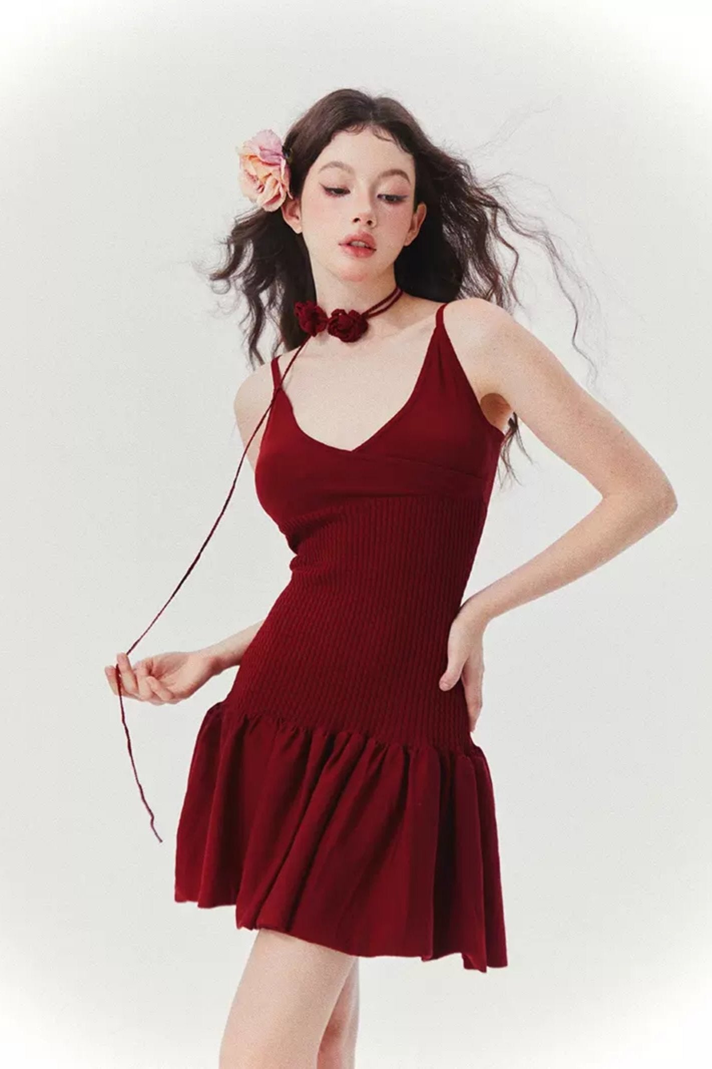 French Red V Nex Lip Dress