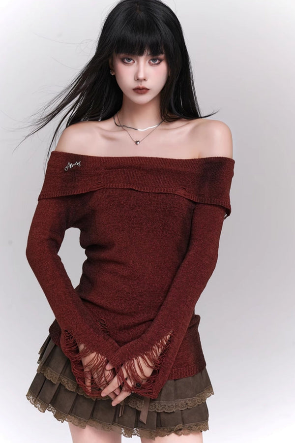 Sweet Red One-Shoulder Knit Top