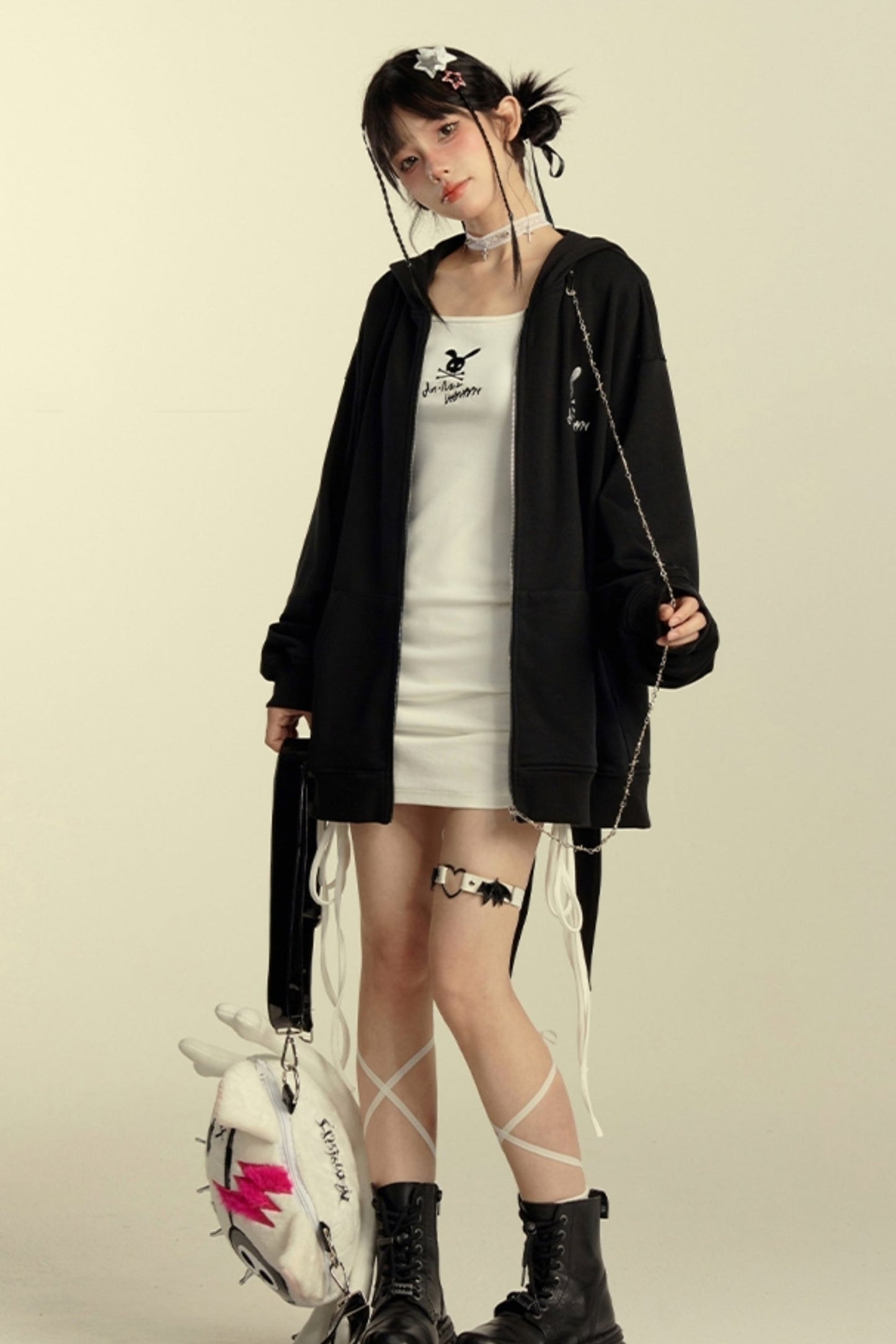 Rabbit Ears Loose Hooded Cardigan Jacket