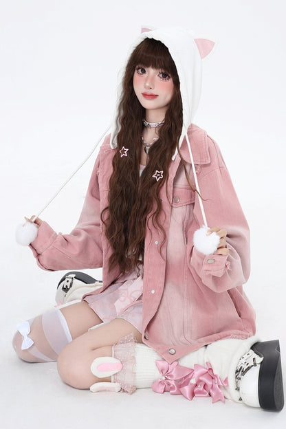 Cat Ear Hoodie Two Piece Denim Jacket