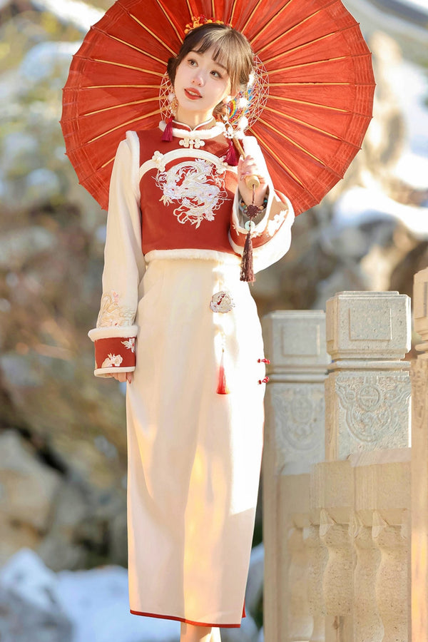 モディファイドレッドチャイナベスト＋ロングドレス