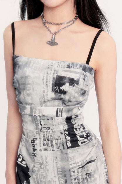 Retro Punk Pictorial Slim Slip Dress