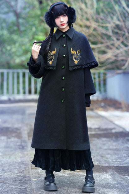 Black Snake Pattern Cape Coat Set