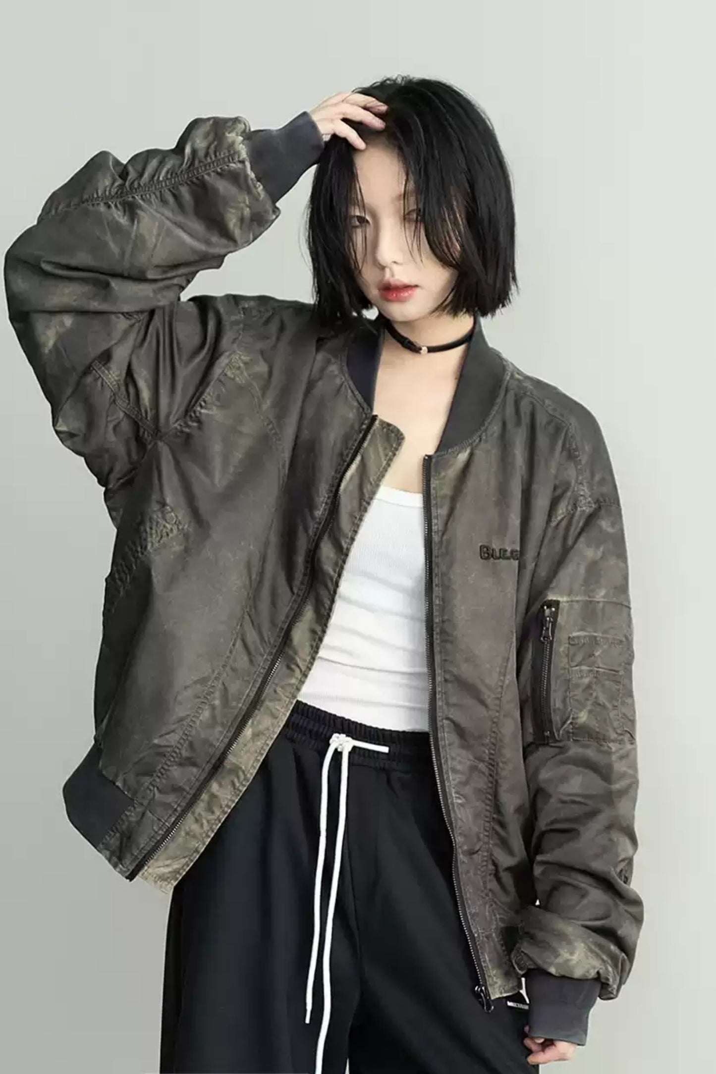 Loose Distress Bomber Jacket