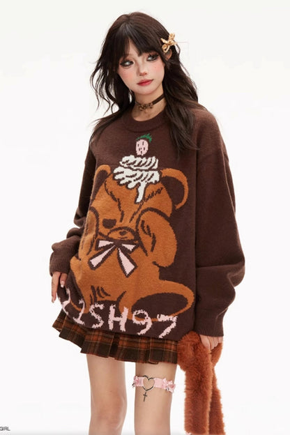 Bear Jacquard pullover knit sweater