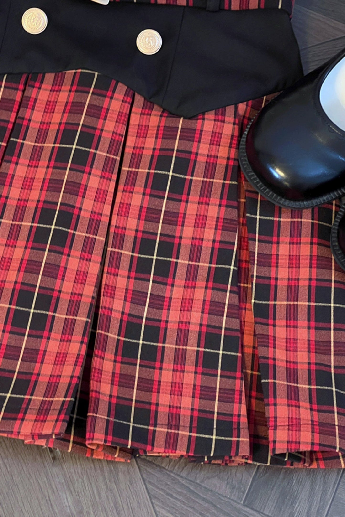 Red Plaid Vest Skirt Uniform Set-Up