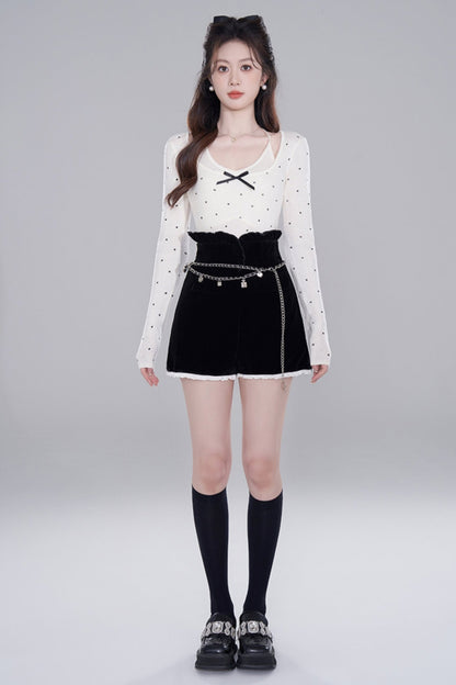 Polkadot White Slim Knit Pants