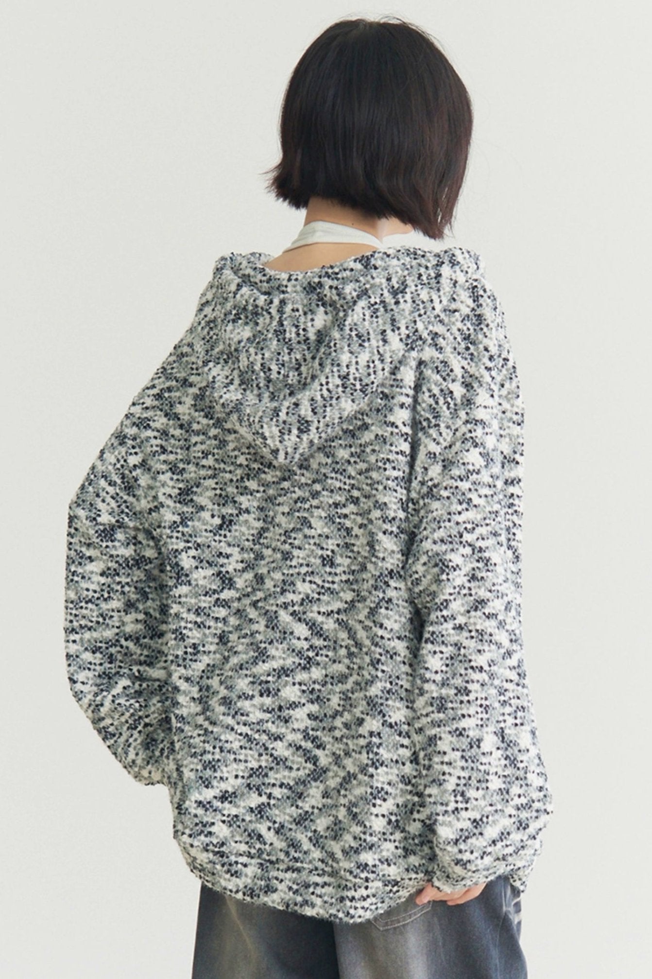 V neck knit hoodlose tops