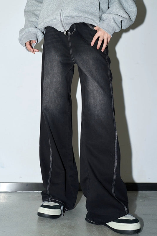 Black Washed Wide Leg Jeans
