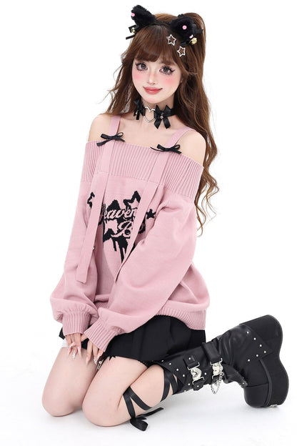 Loose Fit Ribbon Shoulder Sweater