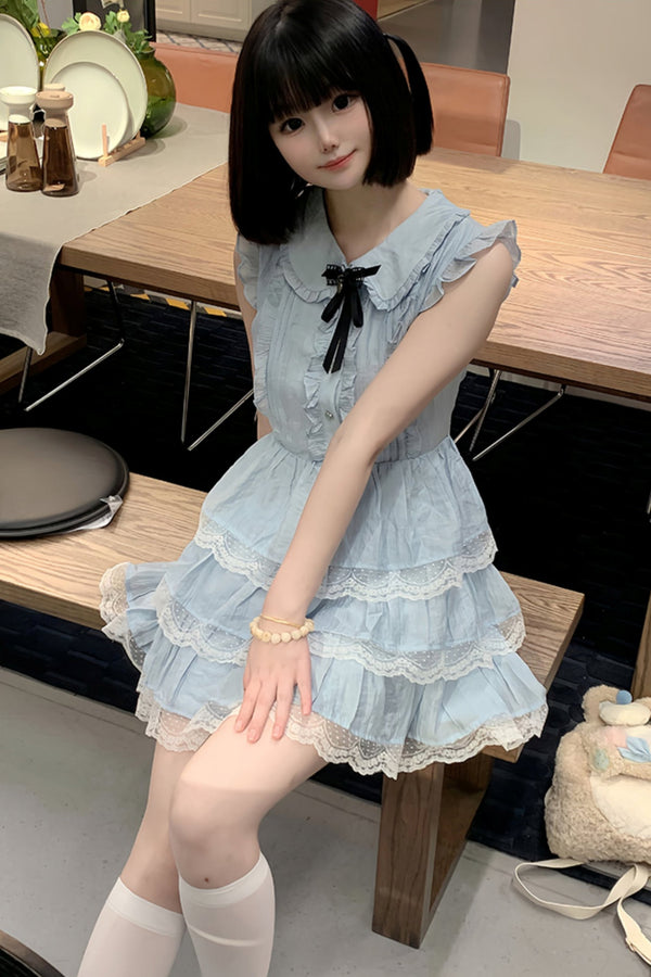 フライングスリーブピンクレースプリンセスドレス