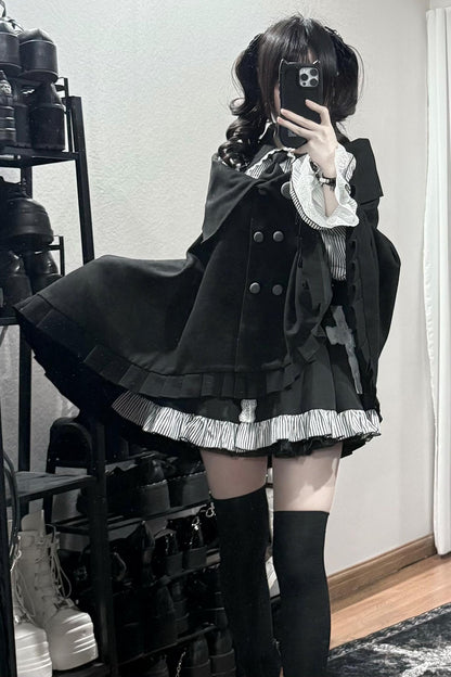 サブカルダブルボタンケープコート