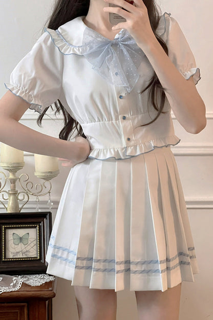 Sailor doll neck tops+flare skirt