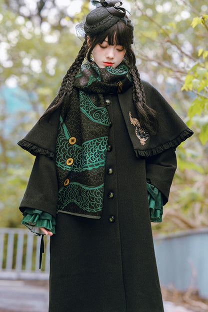 Black Snake Pattern Cape Coat Set