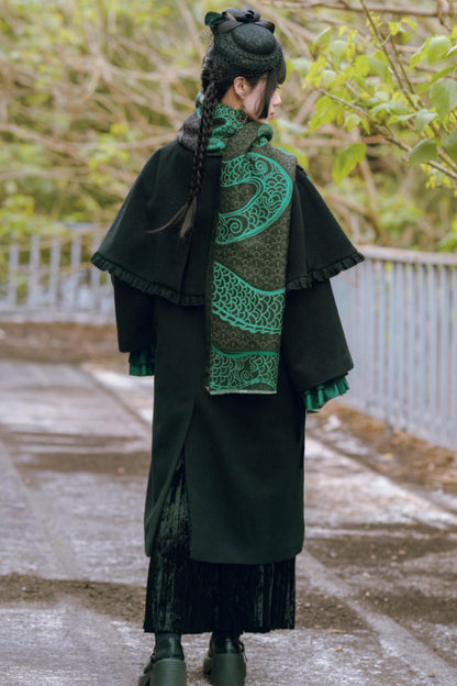 Black Snake Pattern Cape Coat Set