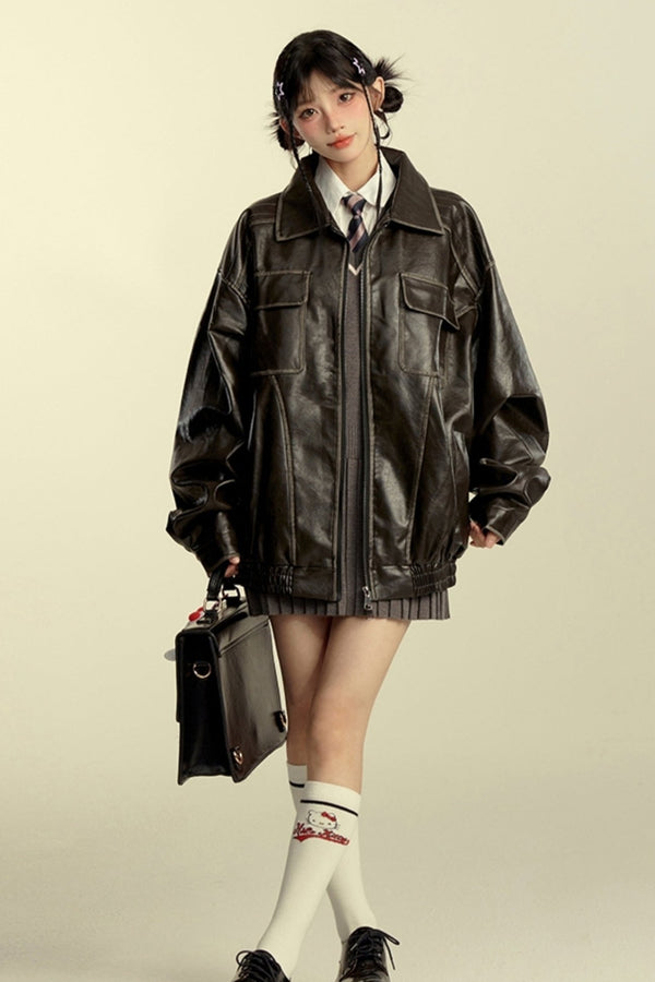 Loose Retro Silhouette Leather Jacket
