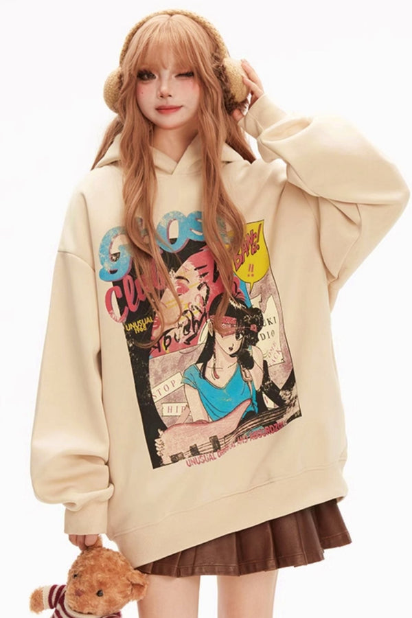 カートゥーンイラストフーディッドスウェット