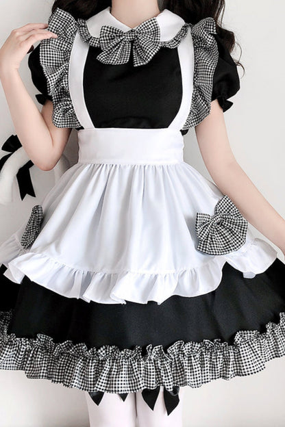 Dress With Apron And Tiara Bow Set