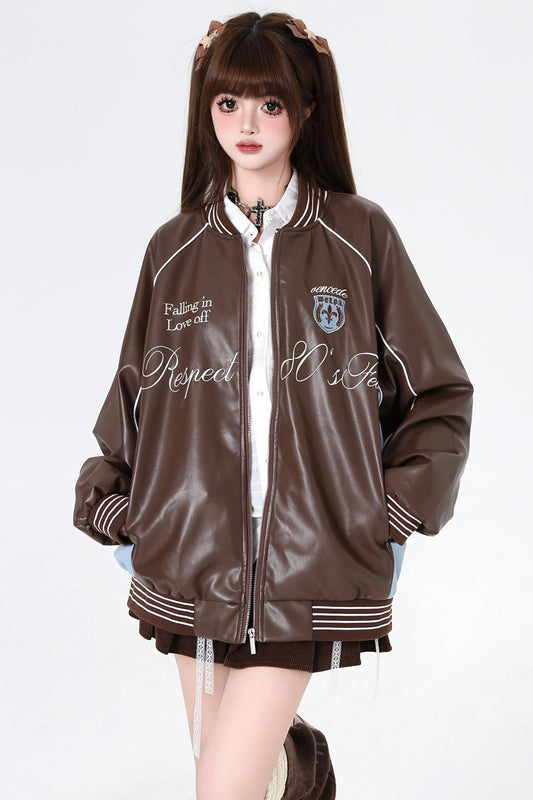 Retro Loose Leather Baseball Jackets