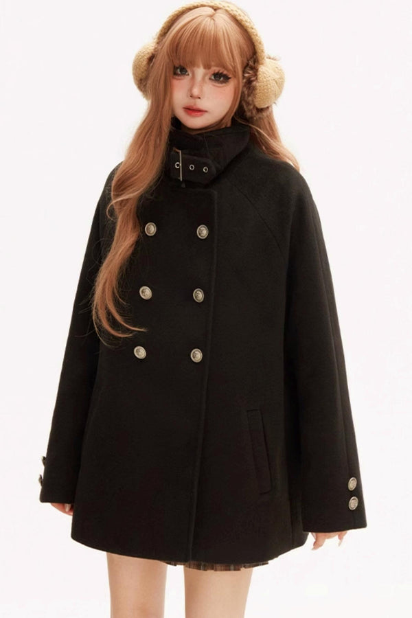 Stand collar tweed short coat