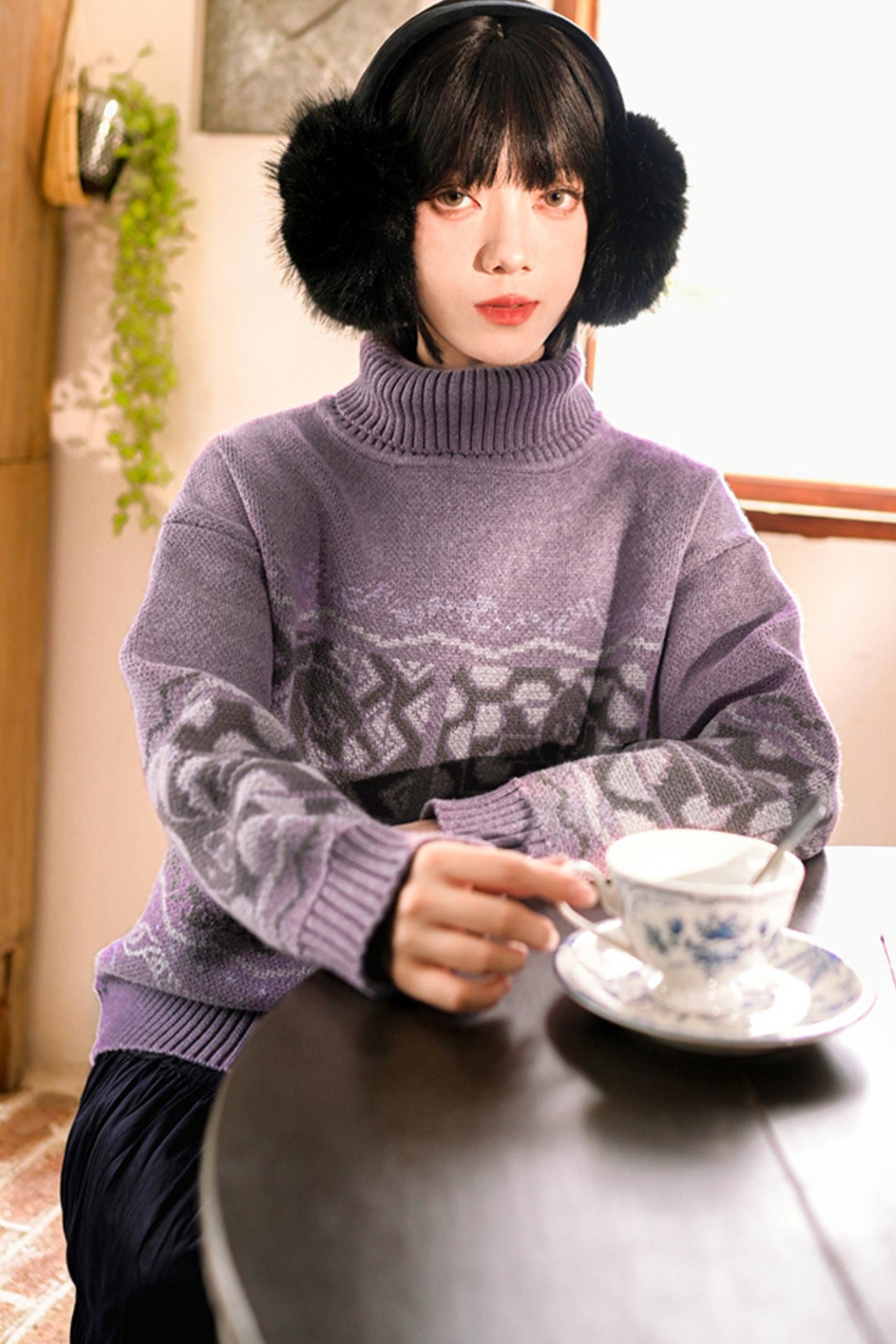 High Neck Jacquard Retro Sweater