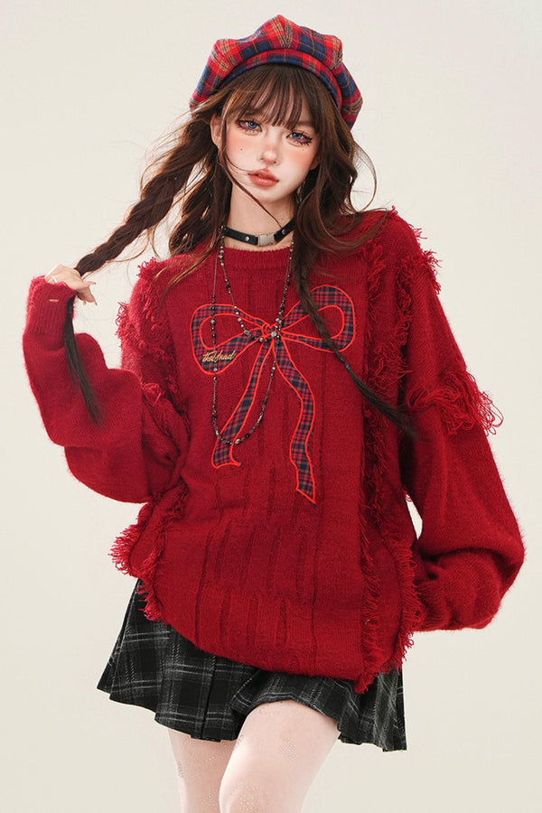 オータムレッドチェックエンブロイダリートップ