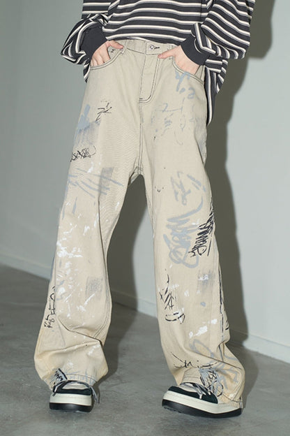 Loose Graffiti Light Color Straight Pants