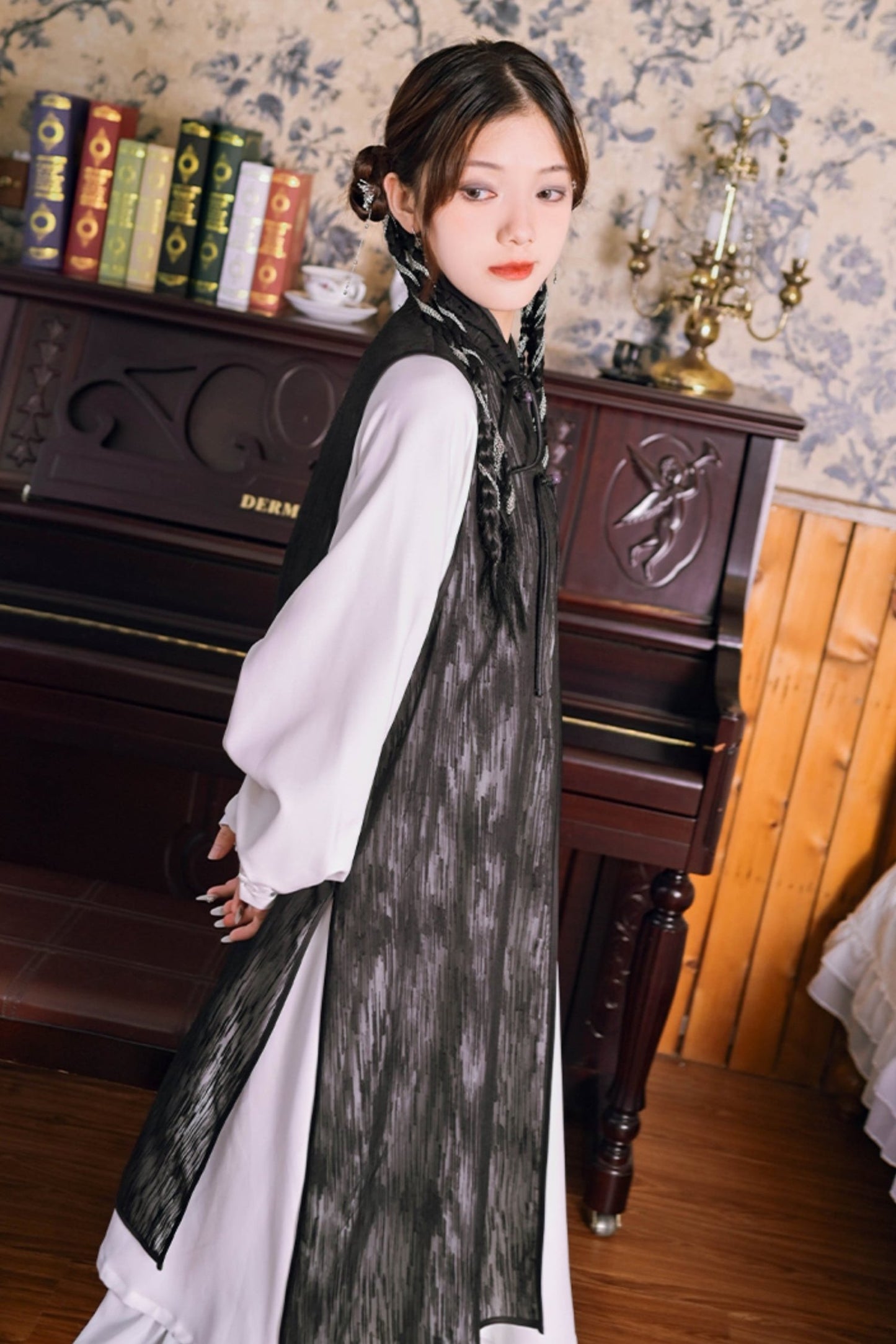 Chinese Style Stand Up Collar Shirt Dress