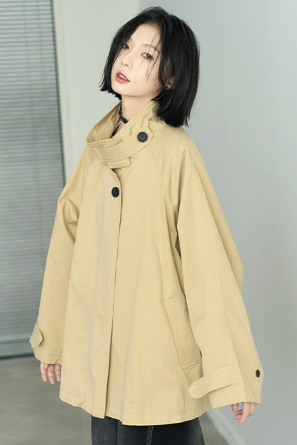 Loose Stand Collar Trench Coat