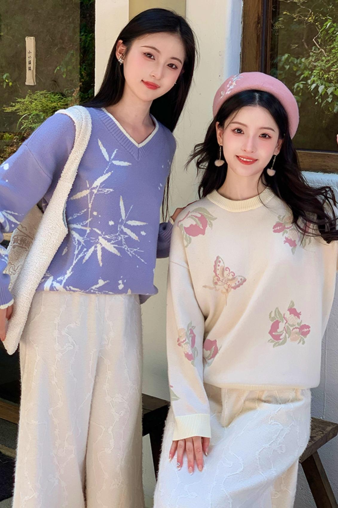 Falling Flowers National Style Sweater