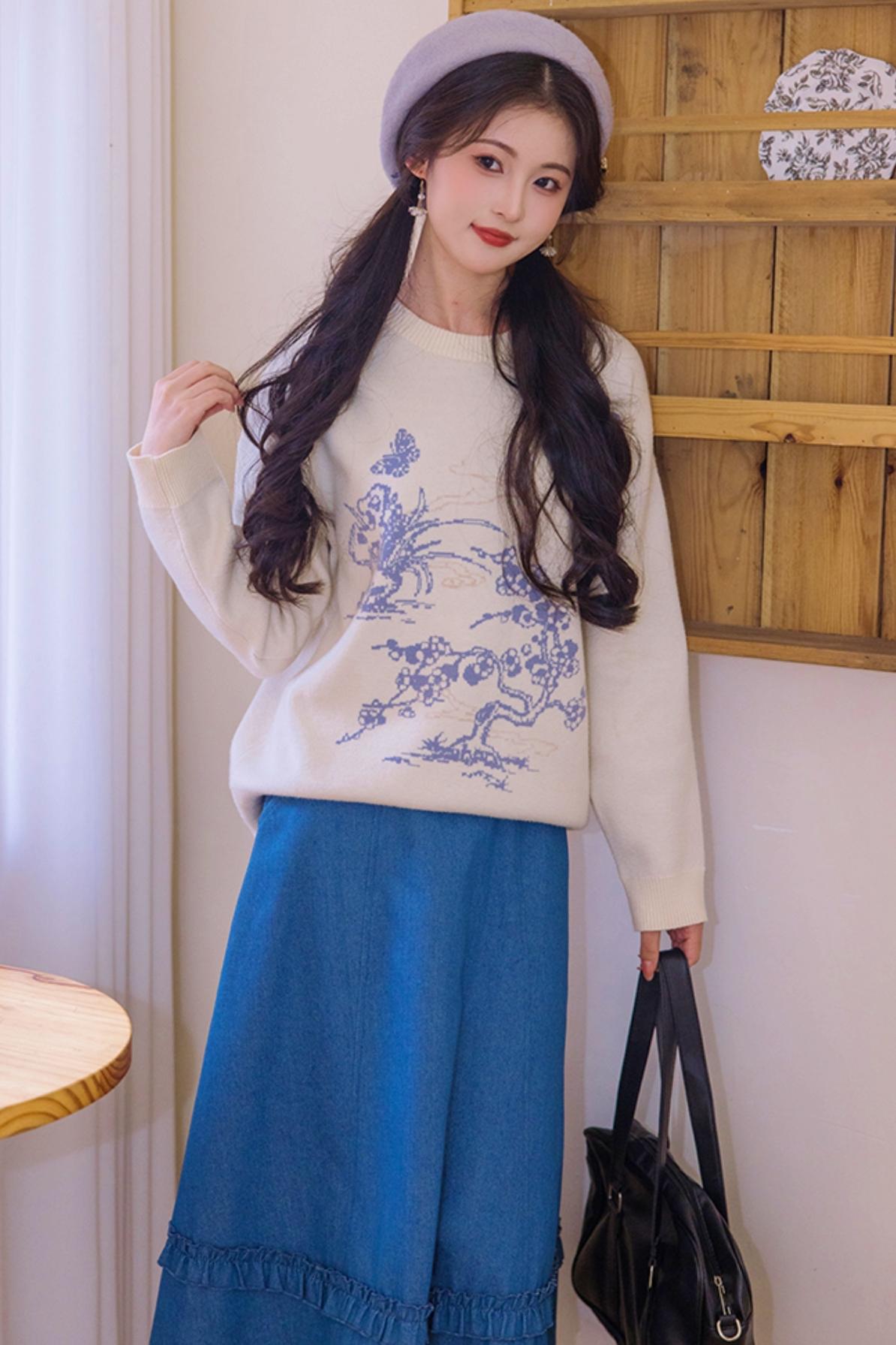 Falling Flowers National Style Sweater